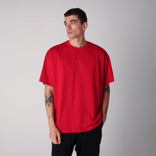 Camiseta Semi Oversize Hombre Rojo Alto Gramaje 250G
