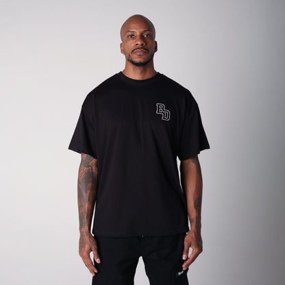 Camiseta Semi Oversize Hombre Negro Alto Gramaje 250G