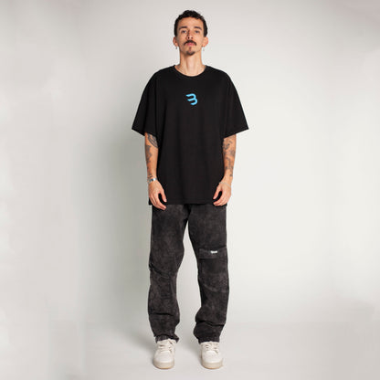 Camiseta Oversize Hombre Negra Alto Gramaje 250G