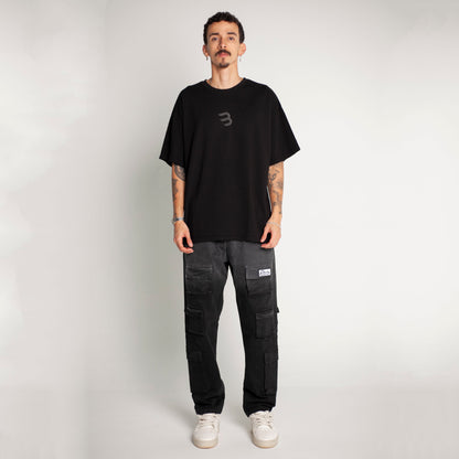 Camiseta Oversize Hombre Negra Alto Gramaje 250G