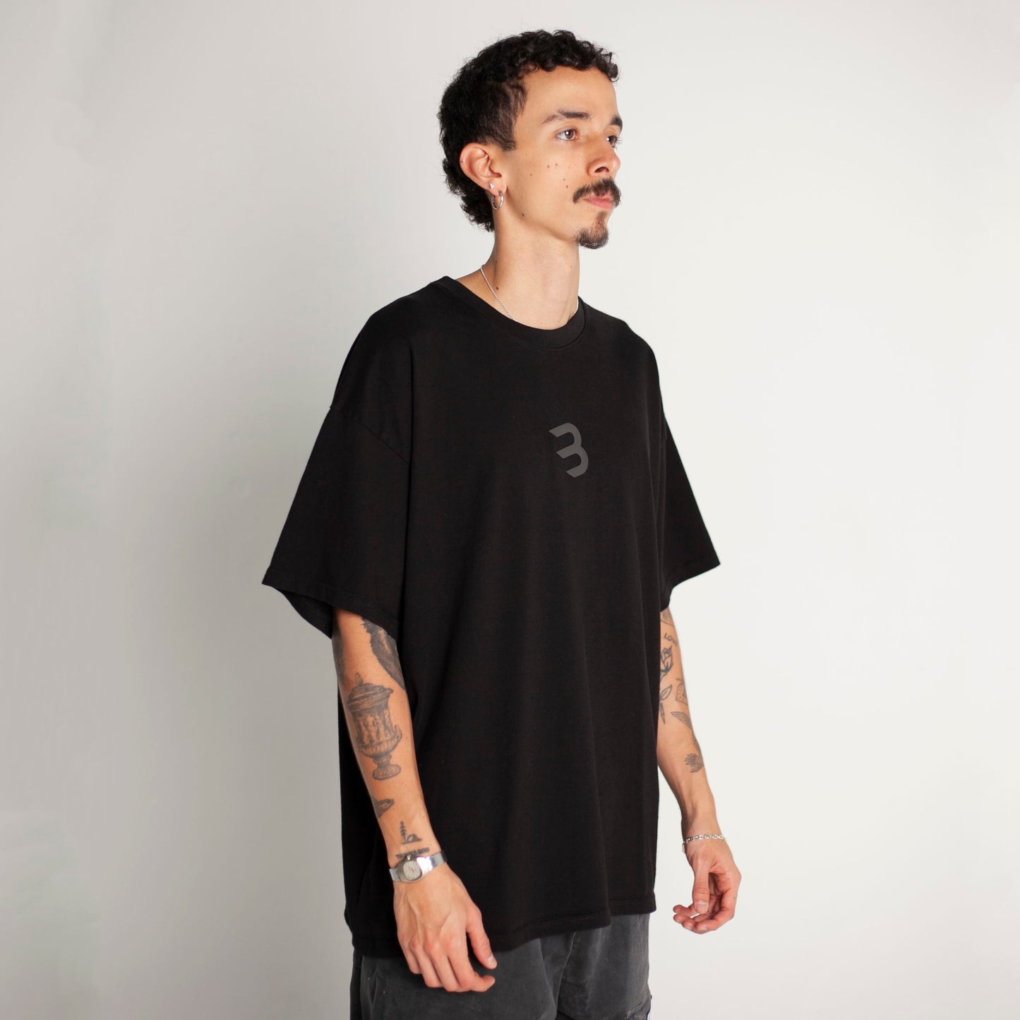 Camiseta Oversize Hombre Negra Alto Gramaje 250G