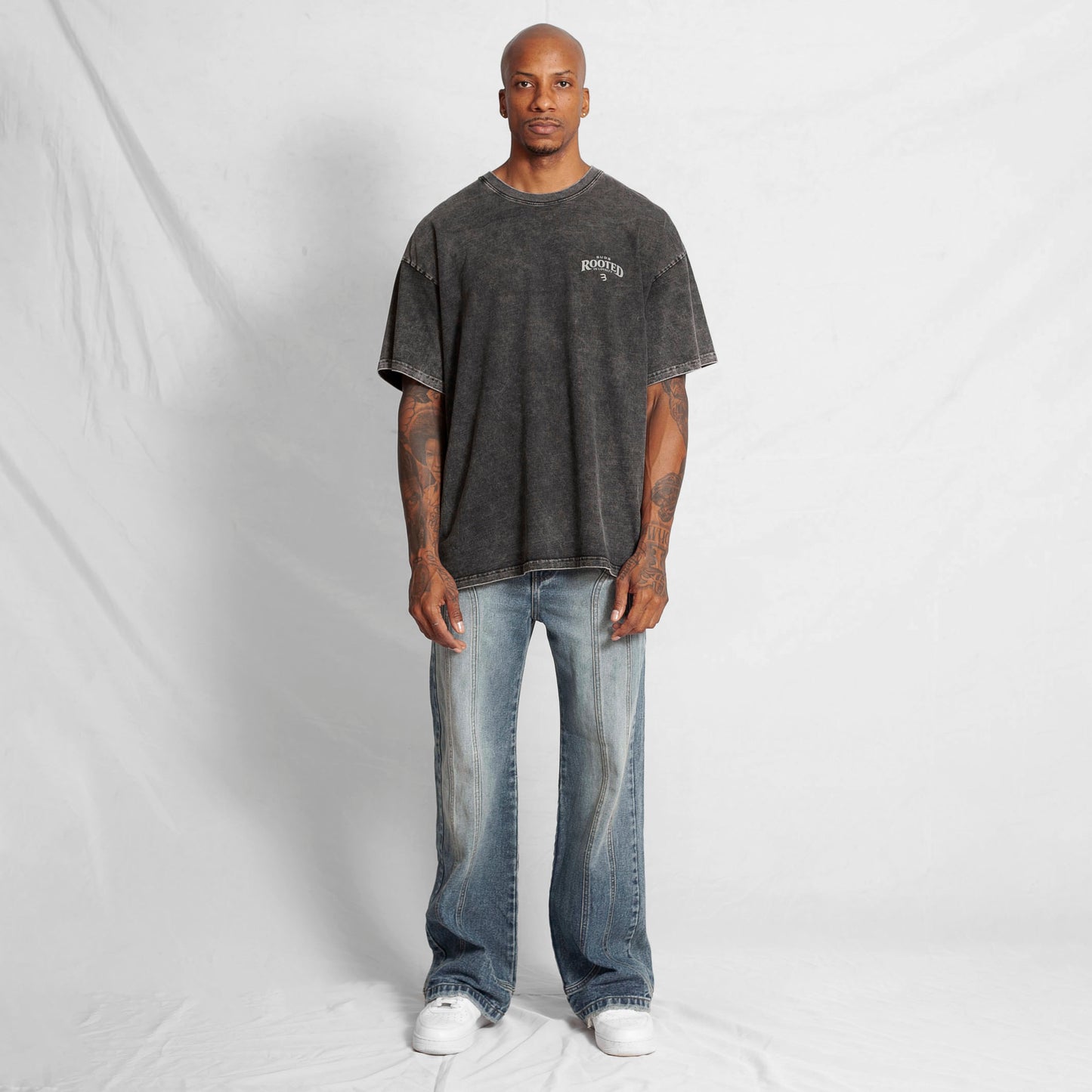 Camiseta Oversize Hombre Negra Acid Wash Alto Gramaje 250G