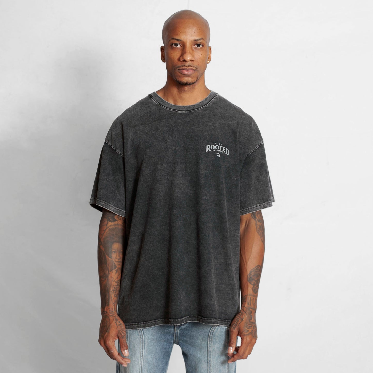 Camiseta Oversize Hombre Negra Acid Wash Alto Gramaje 250G