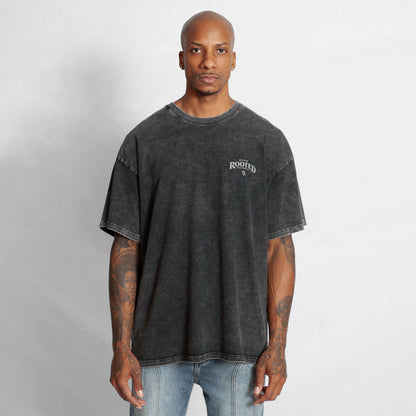 Camiseta Oversize Hombre Negra Acid Wash Alto Gramaje 250G