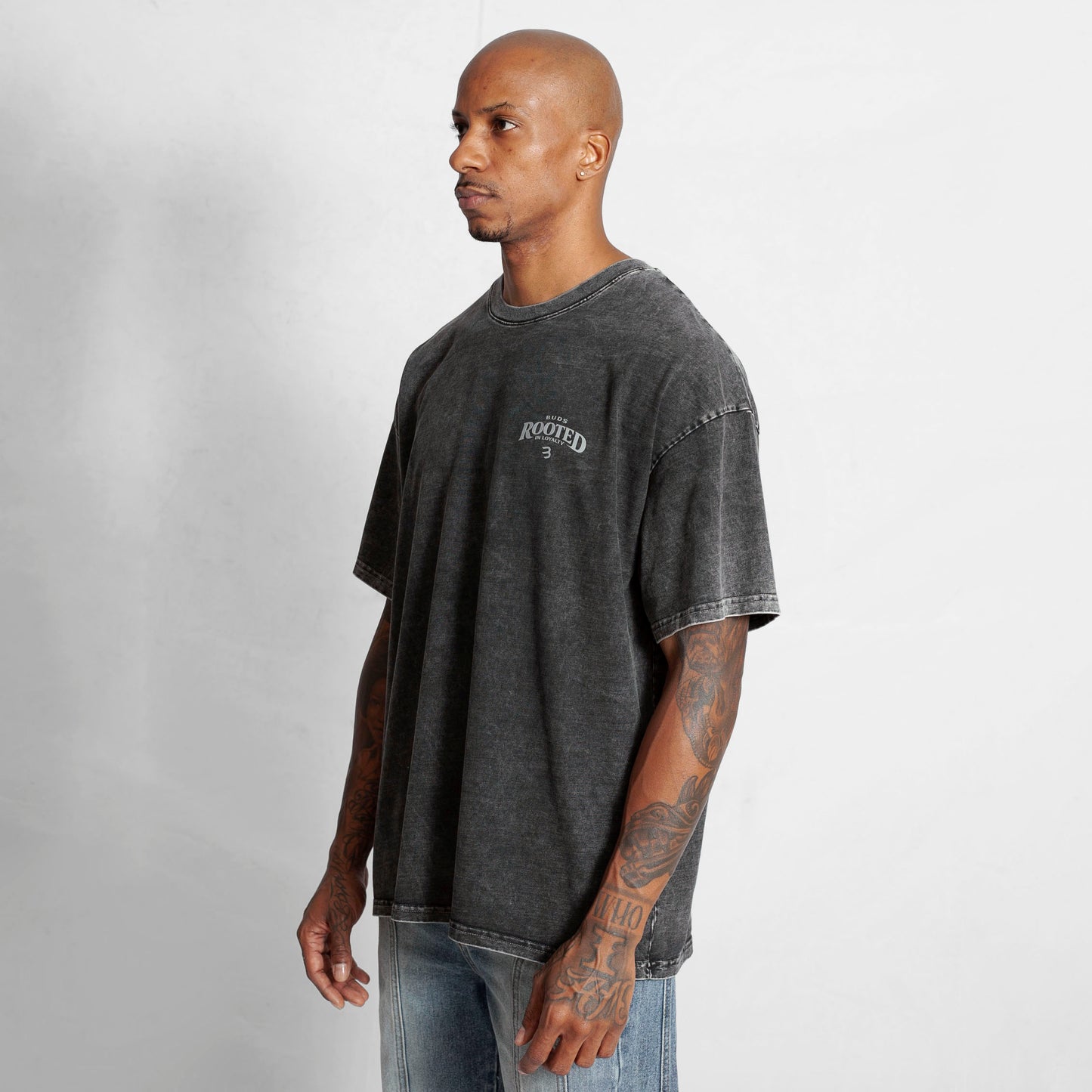 Camiseta Oversize Hombre Negra Acid Wash Alto Gramaje 250G
