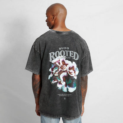 Camiseta Oversize Hombre Negra Acid Wash Alto Gramaje 250G