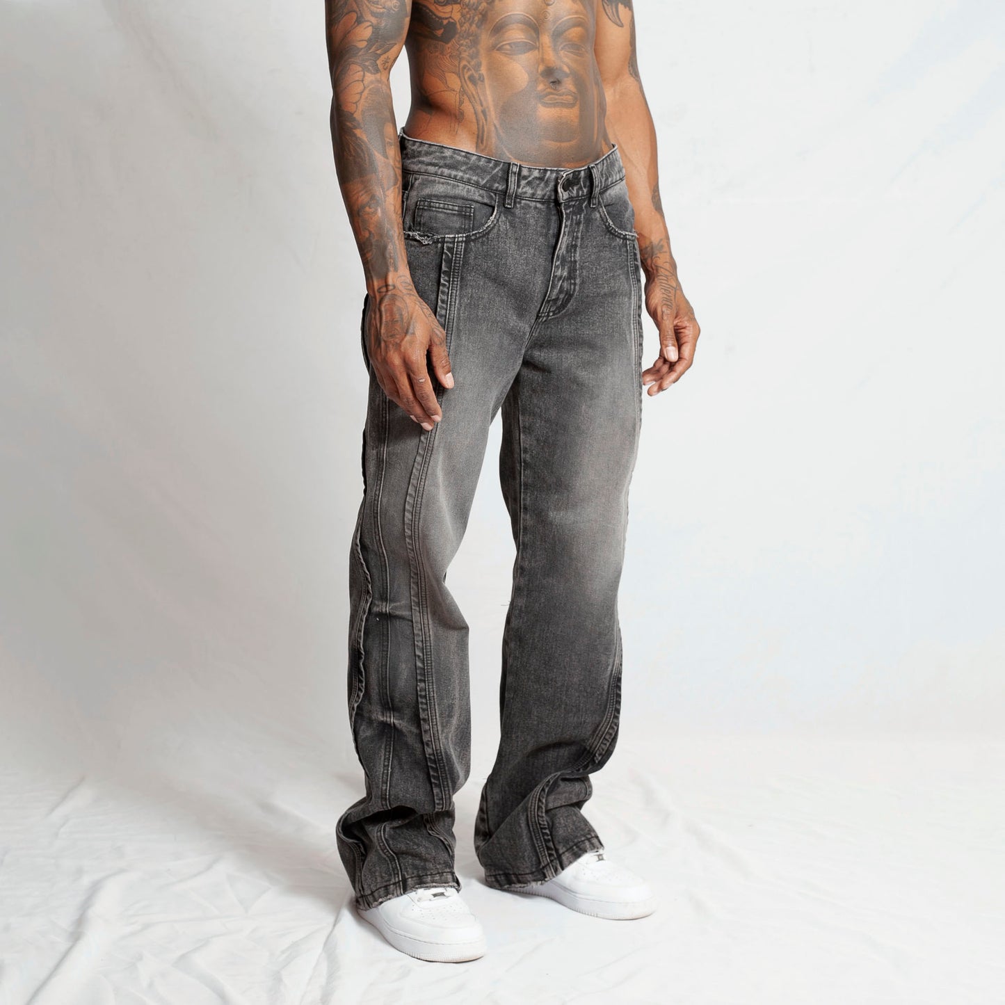 Jean Denim Flare Hombre Negro Buds