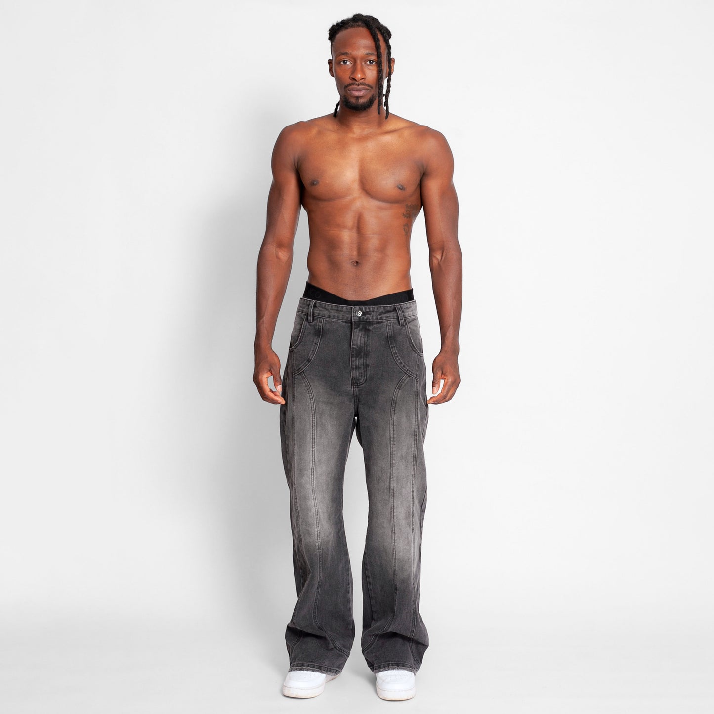 Jean Denim Flare Hombre Gris Oscuro Cortes Buds