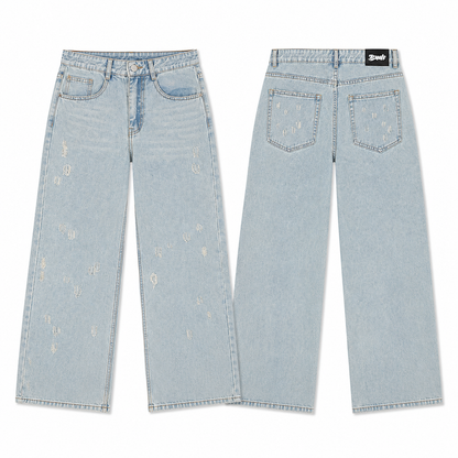 Jean Denim Flare Hombre Azul Rotos Buds