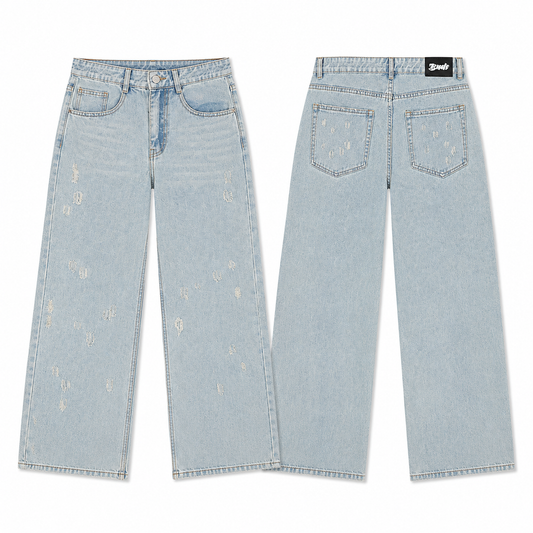 Jean Denim Flare Hombre Azul Rotos Buds