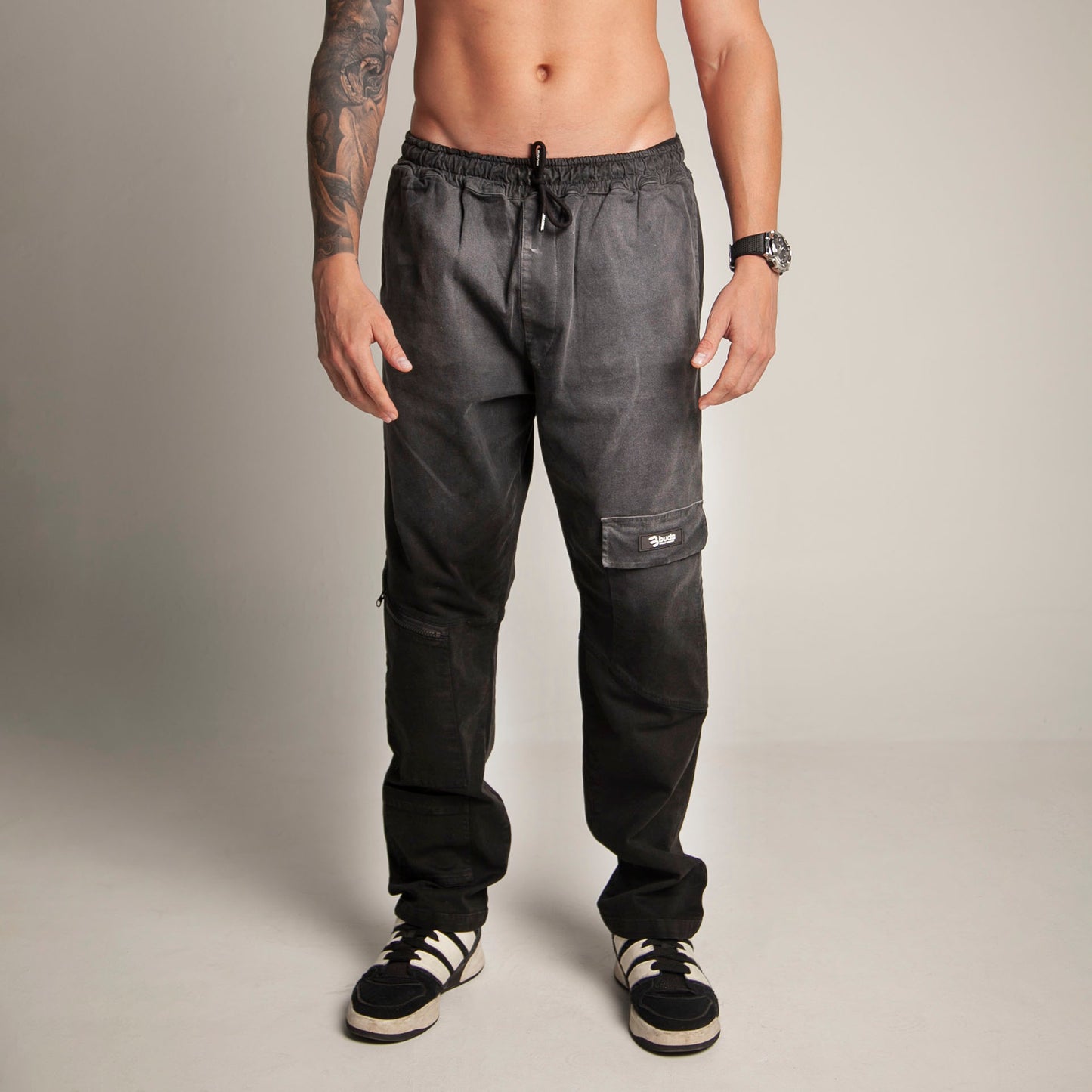 Pantalón Cargo Bota Recta Negro Degradé Buds