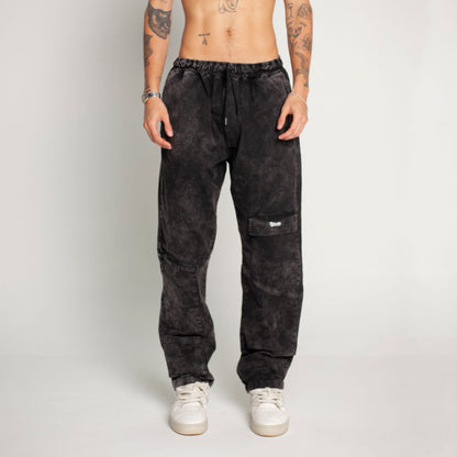 Pantalón Cargo Bota Recta Negro Toalla Buds