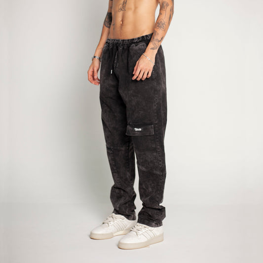 Pantalón Cargo Bota Recta Negro Toalla Buds