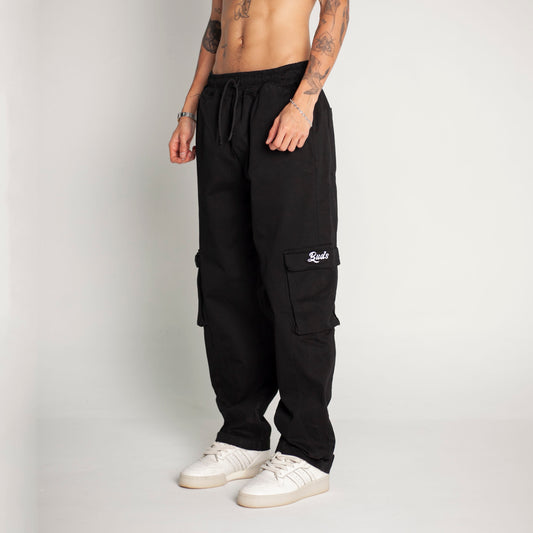 Pantalón Cargo Bota Recta Negro Buds
