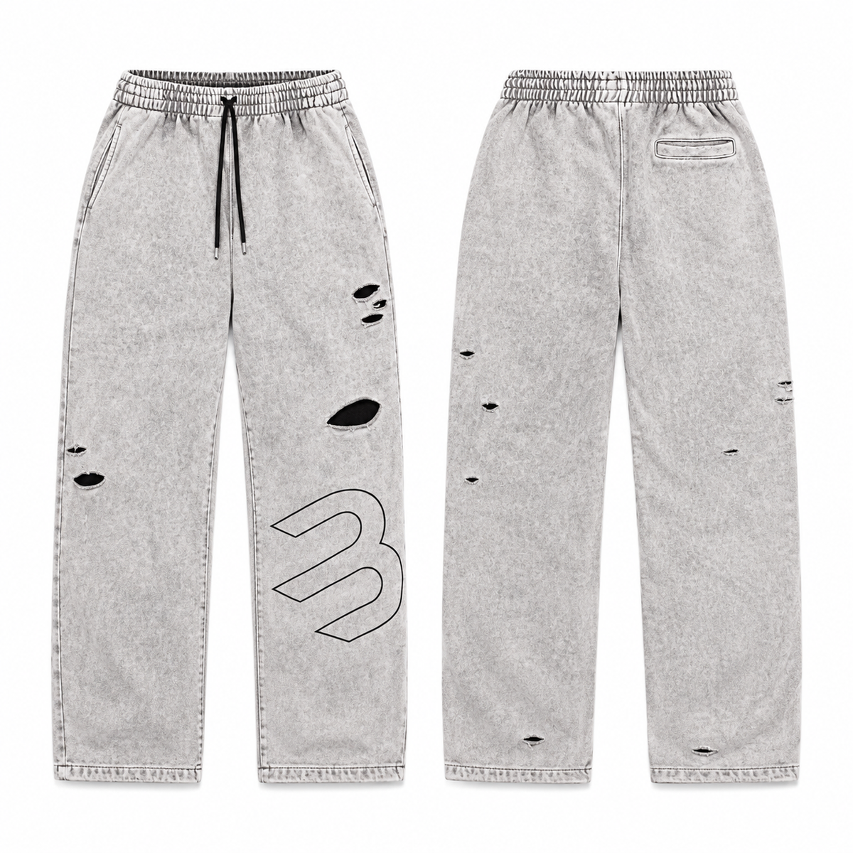Sudadera Mujer Bota Recta Acid Wash Gris Destroyed Tela Alto Gramaje 400G
