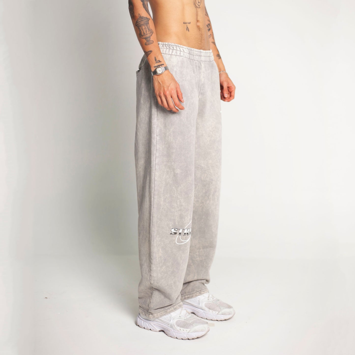 Sudadera Bota Recta Acid Wash Gris Tela Alto Gramaje 400G