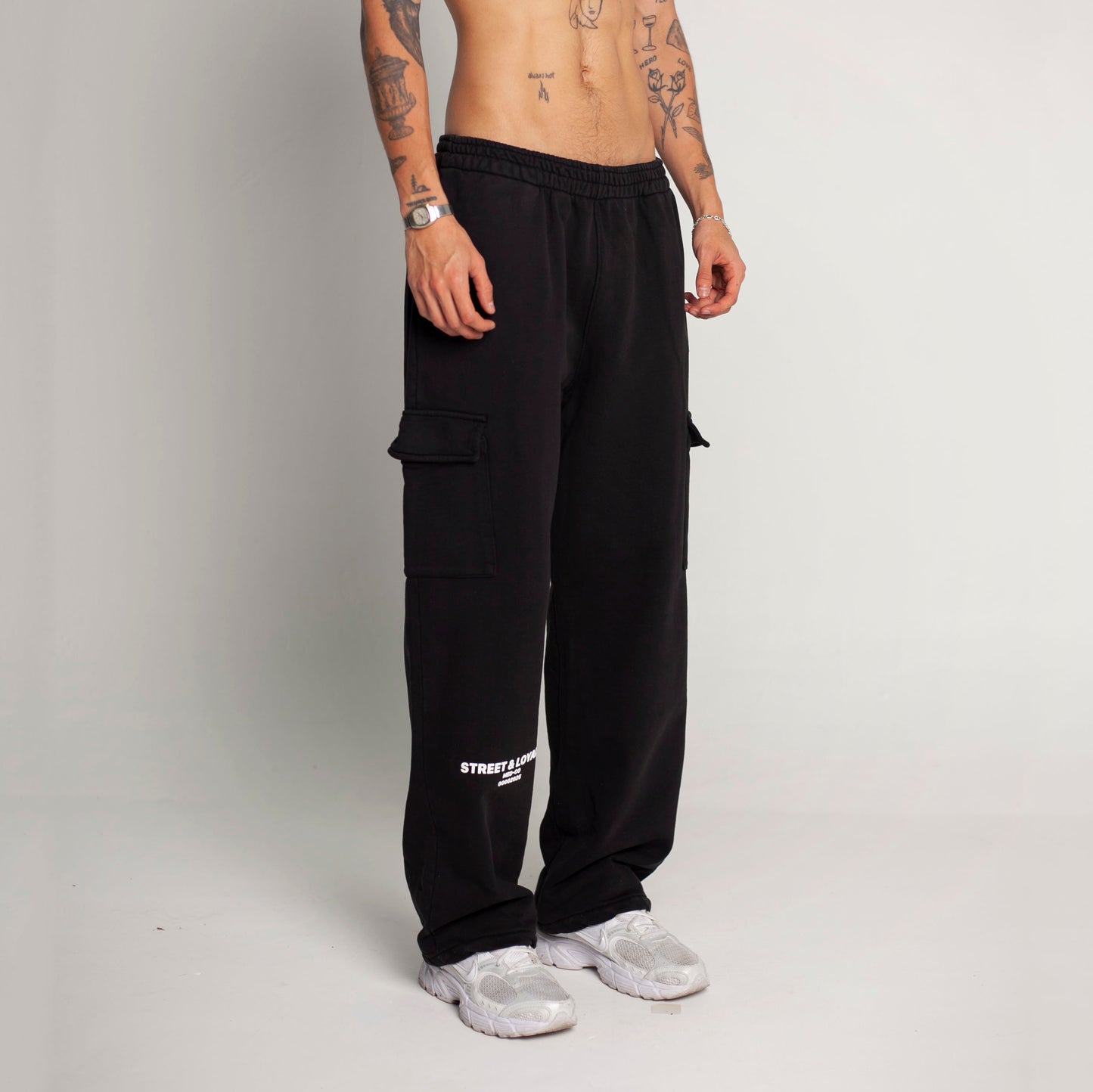 Sudadera Bota Recta Negra Tela Alto Gramaje 400G