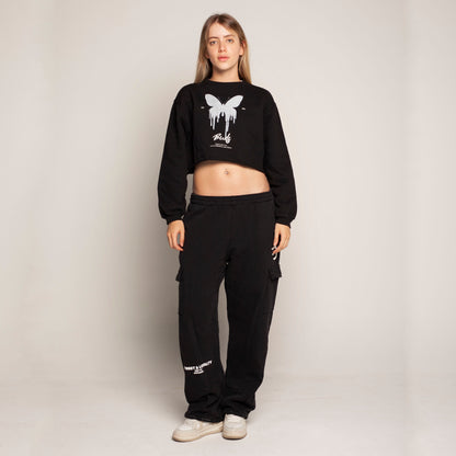 Sudadera Bota Recta Negra Tela Alto Gramaje 400G