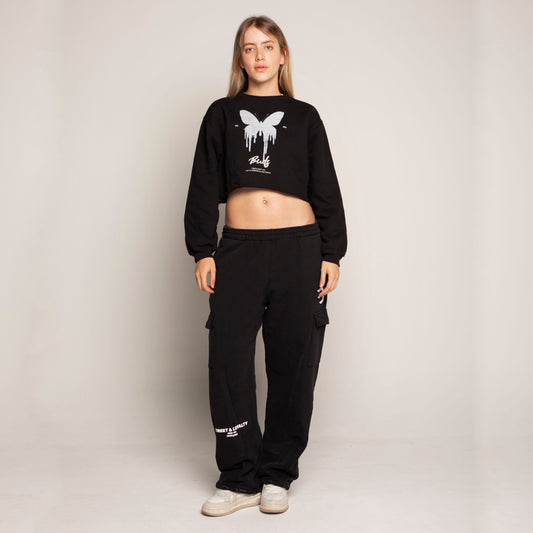 Sudadera Bota Recta Negra Tela Alto Gramaje 400G