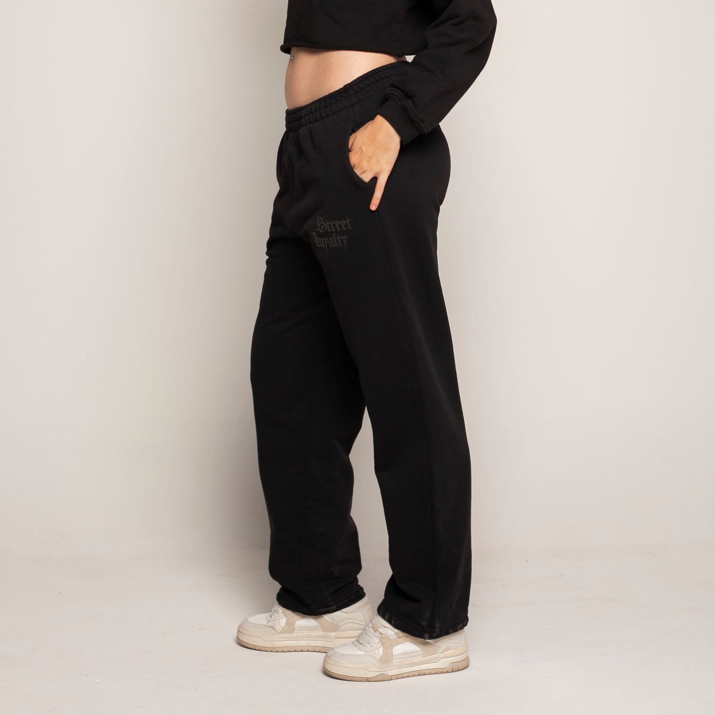 Sudadera Bota Recta Negra Tela Alto Gramaje 400G