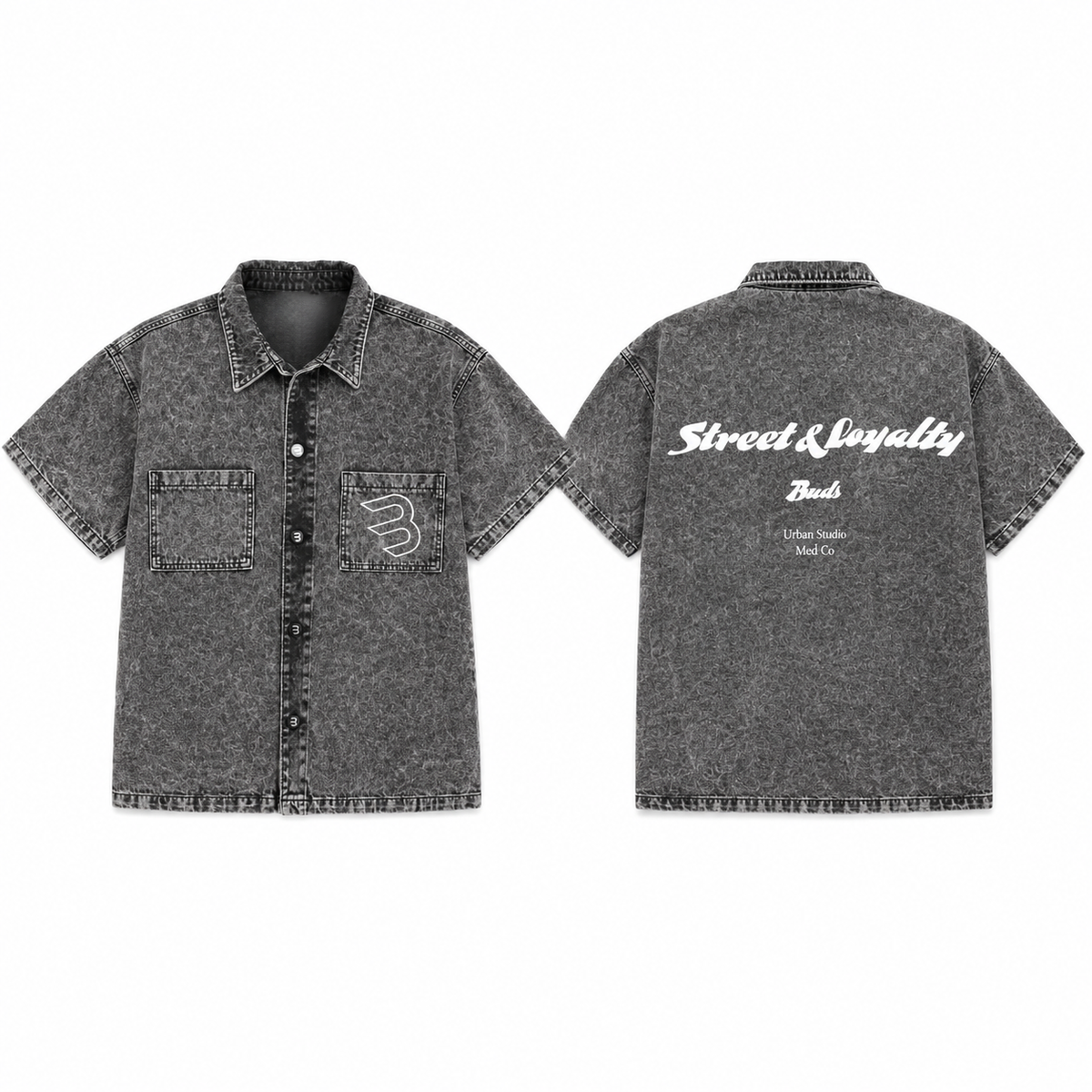 Camisa Denim Boy Fit Hombre Gris Claro Buds