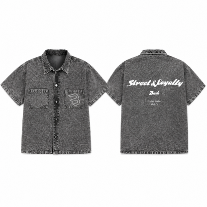 Camisa Denim Boy Fit Hombre Gris Claro Buds