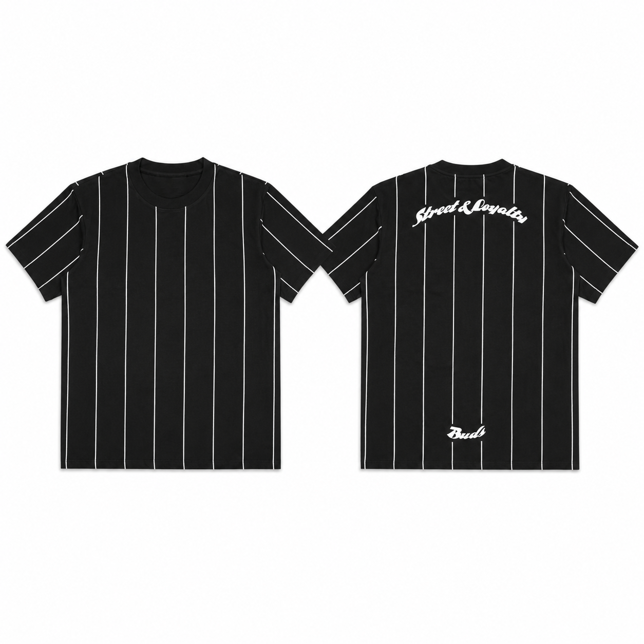Camiseta Regular Hombre Negra Líneas Buds