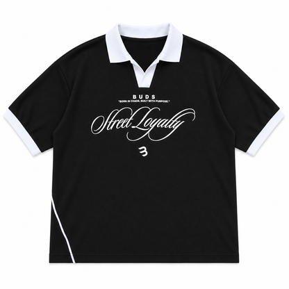 Camisa Oversize Polo Tela Galleta Negra Blanca Buds
